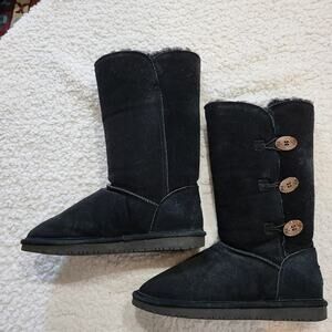 Bear paw boots shearling Leather 3 button Black Women's size 9